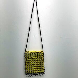 Black and Yellow Beaded Satin Bag preowned